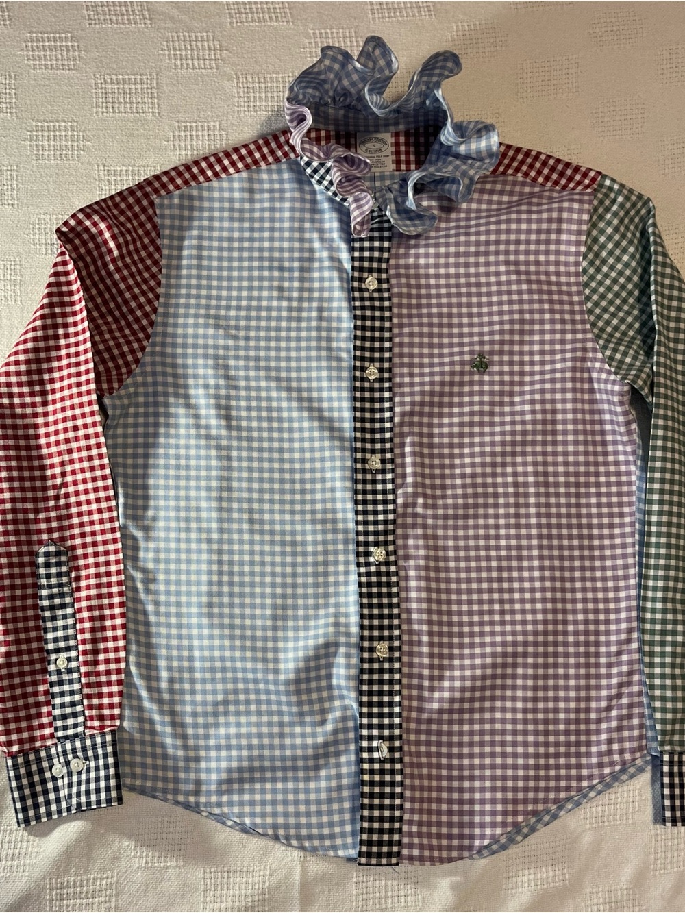 Brooks Brothers Multicolor Gingham Ruffle-Collar Button-Down Shirt